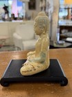 Hand Carved Stone Seated Buddha Statue 5 Inch On Wood Stand Buddhist Sculpture