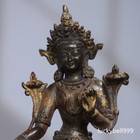 8  China Antique Tibetan Buddhism Temple Bronze Gilt Green Tara Buddha Statue