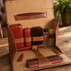 Vintage Top Grain Cowhide Leather Grooming Kit Travel Toiletry Case Tan Brushes
