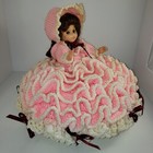 Vintage Crochet Bed Pillow Doll 13  Mary Had A Little Lamb Pink With White Trim