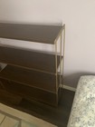 1960s Mcm Metal Shelving Unit - Faux Walnut   Brass Bookcase - Atomic Age Pickup