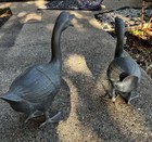 Pair Of Vintage Bronze Geese Garden Statues  Natural Patina 