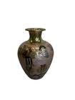 Vintage Indian Brass Enamel Vase Floral Decor 8    Made In India 