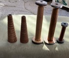Bobbins Antique Wooden And Metal Textile Spools - Set Of 5