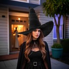 Women s Black Masquerade Ruched Witch Hat Oversized Witches Velvet Hats Wide    