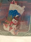 Vintage Bucilla Felt Jeweled Christmas Stocking Kit Frosty   Friends