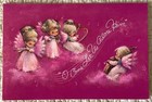 Unused Christmas Angel Band Pink Come Let Us Adore Him Vtg Greeting Card 1960s