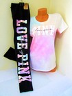 Victoria Secret Pink Freya Tie Dye Rainbow Tee Shirt Legging Pant L Xl Xxl Set