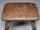 Antique 18-19thc  Primitive Original Green Painted Chestnut Splay Leg Footstool