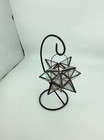 Vintage Moravian Star Iridescent Stained Glass Lantern Candle Holder Metal Stand