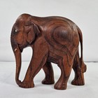 Vintage Hand Carved Wood Elephant Figurine Dark Grain Statue 5 5 Inch