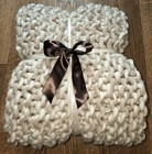 Set Of 2 Pottery Barn Chunky Lg Bed Chair Throw  Hand Crocheted Neutral Blanket