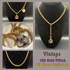 30g Vintage 12k Gold Filled Pocket Watch Byzantine Chain Fob Necklace czechglass