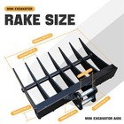 Mini Excavator Rake Attachment 600mm 7- Tooth 1-3 Ton Excavator Free Shipping