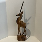 Vtg Wooden Carved Gazelle Antelope Figurine Statue Rustic Woodland Animal Lodge
