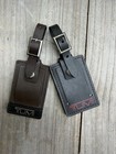 2 X Tumi Black Brown Leather Luggage Travel Tags For Name And or Business Cards