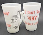Vintage Milk Glass Novelty  i Don t Know Why I Can t Sleep  Cup Mug Set Of 2 5 h