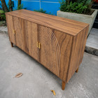 62  Walnut 4-door Sideboard Buffet Cabinet Grooved Credenza Mid Century Modern
