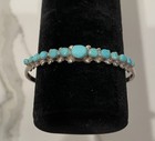 Vintage Navajo Sterling Silver Natural Turquoise Row Cuff Bracelet Size 7 25   