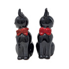 Vtg Mcm Enesco Japan Redware 5  Black Cats With Red Bows Salt And Pepper Shakers