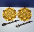 2x Vintage Amber Yellow Glass Flower Curtain Tie Backs W  Wall Mounts