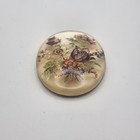 Vintage Floral Oval Brooch Pin Hand Painted Flowers Gold Tone Back Signed 1980s