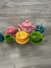 Vtg Unbranded Pastel Child s Tea Set Cups Creamer Sugar Teapot 16 Pc Read Desc