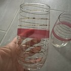 Vintage Mcm Libbey Pink   Gold Striped Glass Tumblers  set Of 2 