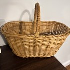 Vintage Large French Rattan Wicker Gathering Market Basket W  Handle Woven 15 