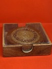 Vintage Amber Gold Beaded Drink Coasters Set With Wood Caddy Storage Box