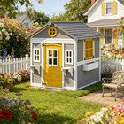 Wooden Kids Playhouse Outdoor Backyard  Convertible To Chicken Coop  Gray Yellow