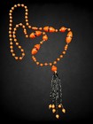 Vintage Art Deco Czech Art Glass Beaded Flapper Tassel Necklace Orange Black