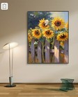 Sunflowers Fence Canvas Wall Art Print Textured Impasto Modern Floral Home Decor