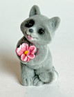 Ganz Miniature Collectible Flocked Fuzzy Raccoon W flower  2  Tall