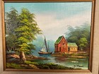 Vintage Original W  Morris Lake Art Boat Painting On Wood Framed Signed - 1264