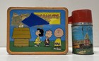 Vintage Peanuts Metal Lunch Box Charlie Brown Snoopy Aladdin Disneyland Thermos