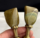 Pair 2 Stone Lamp Finials Large 3 5  Agate Rock Rustic Lodge Coastal Solid Brass