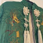 Rare 1940s 50s Vintage Emerald Green Quilted Satin Embroidered Asian Jacket