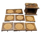 9 Pc Vintage  70s Wooden Coaster Mcm Retro Set 5 75 wide X 3 75 tall X 4  Deep