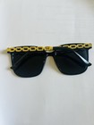 Women   s Oversized Square Glasses Black Plastic Tinted Lens Gold Chain Detail