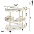 3-tier Gold And White Bar Serving Cart With Wine Rack And Glass Holder
