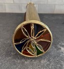 Vintage Mercedes Signed 13    Brass Double Wheel Kaleidoscope Stained Glass Wood