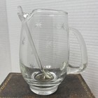 Vintage Mcm Etched Glass Cocktail Pitcher   Stirrer Atomic Starburst