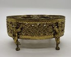 Vintage Lipstick Holder Cherubs Gold Tone Filigree Footed Ornate 8 Holes