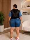 Women   s Plus Size Distressed Denim Patchwork Mesh Hoodie   Shorts 2-piece Set