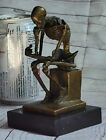 Collectible Solid Bronze Skeleton Thinker Sculpture Marble Base Milo Decor