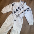 Vintage Ski Suit Womens One Piece Snowsuit White Black 1980s Snow Bib 42 Large