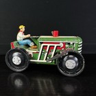 1950 s Marx Tractor Tin Plate Green Lithograph Vintage Wind Up With Key