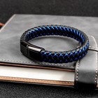 Men Braided Leather Bracelet Stainless Steel Magnetic Clasp Blue Red