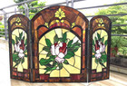 Tiffany Stained Glass 3-panel Fireplace Screen Foldable Fire Guard 42x28 Floral